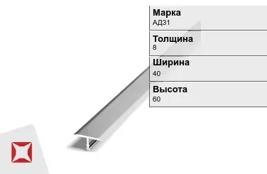 Алюминиевый профиль анодированный АД31 8х40х60 мм ГОСТ 8617-81 в Уральске