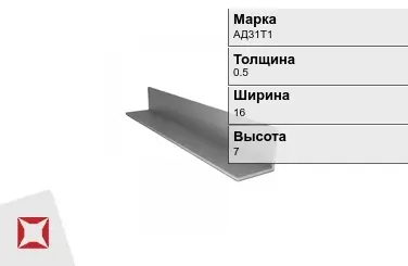 Алюминиевый профиль для ленты АД31Т1 0.5х16х7 мм  в Уральске