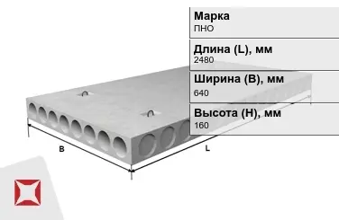 Облегчённые плиты перекрытия ПНО 25-6,4-8 2480x640x160 мм в Уральске