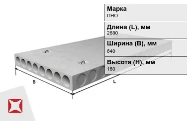 Облегчённые плиты перекрытия ПНО 27-6,4-8 2680x640x160 мм в Уральске