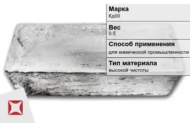 Слиток кадмия Кд00 0.5 кг для химической промышленности ГОСТ 22860-93 в Уральске